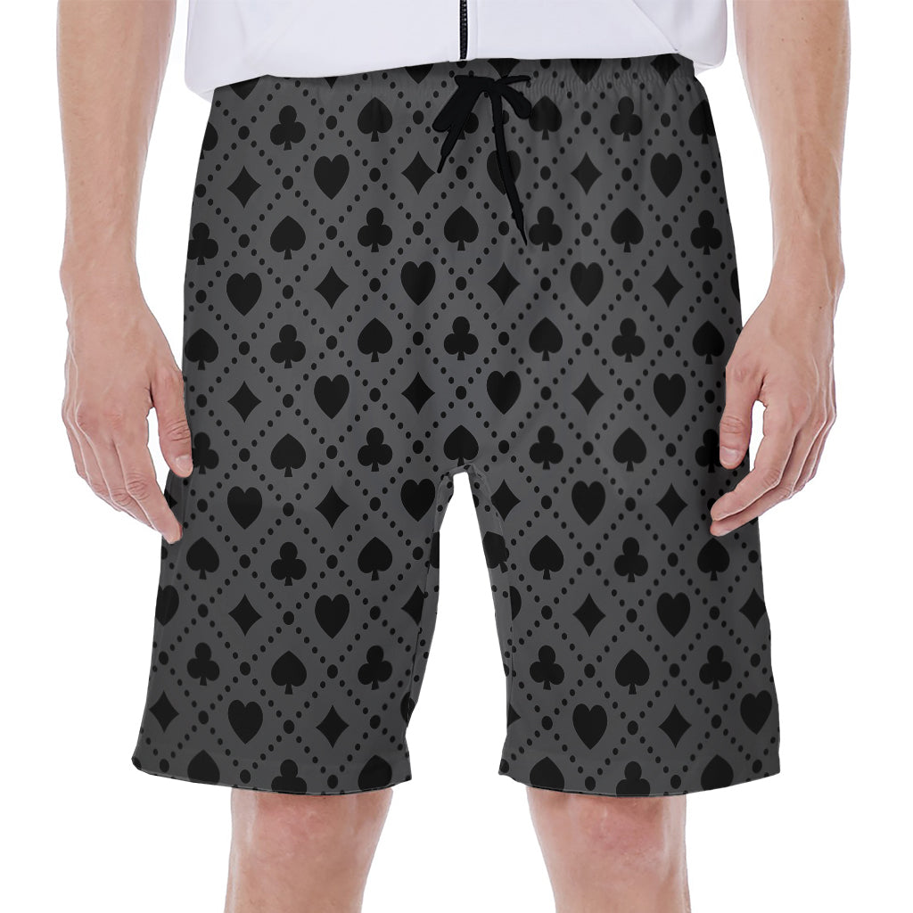 Black and Grey Playing Card Suits Print Hawaiian Men&#39;s Beach Shorts - 1