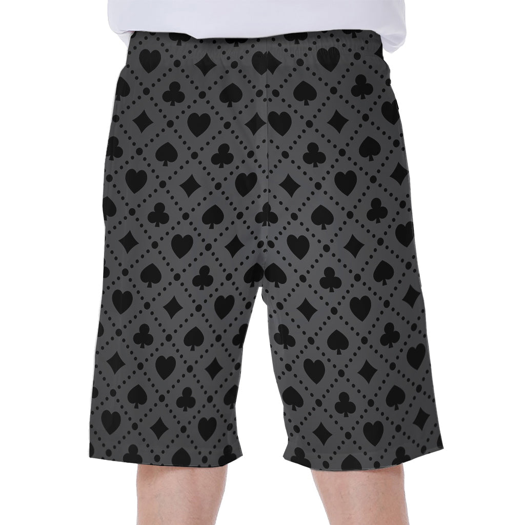 Black and Grey Playing Card Suits Print Hawaiian Men&#39;s Beach Shorts - 2