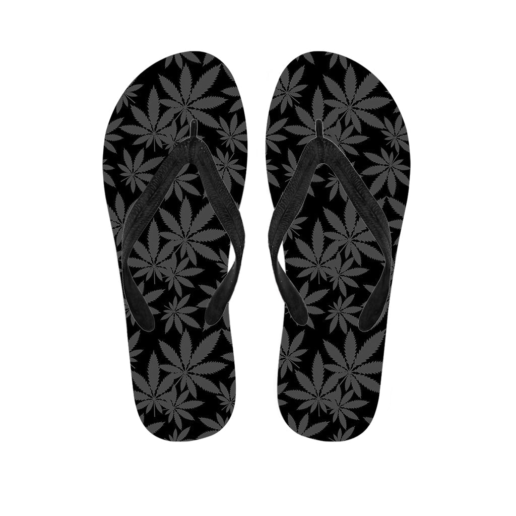 Black and Grey Pot Leaf Pattern Hawaiian Flip Flops - 1