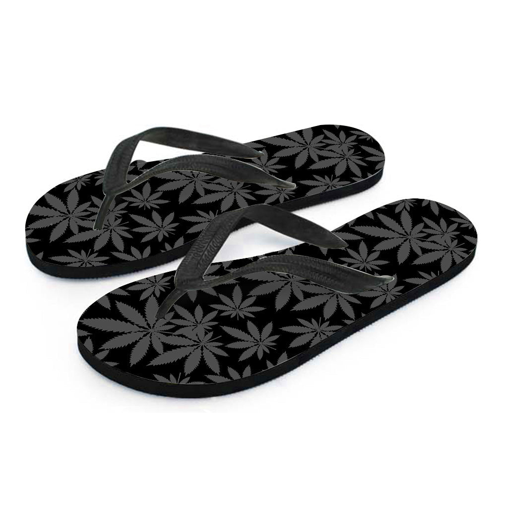 Black and Grey Pot Leaf Pattern Hawaiian Flip Flops - 2