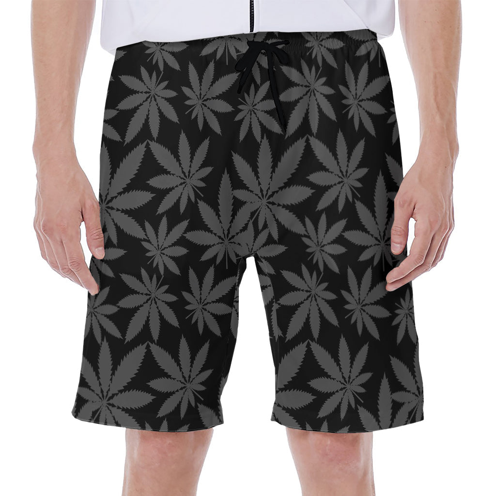 Black and Grey Pot Leaf Pattern Men&#39;s Hawaiian Beach Shorts - 1