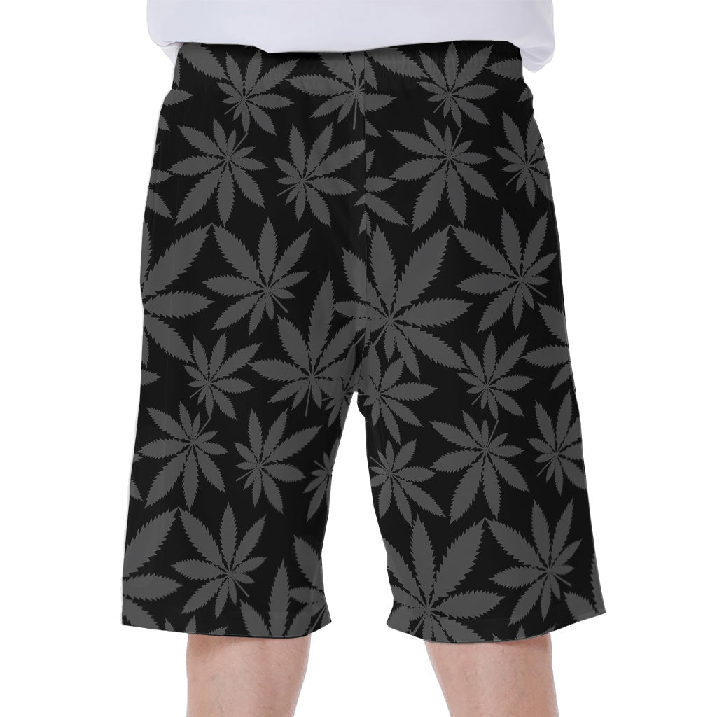 Black and Grey Pot Leaf Pattern Men&#39;s Hawaiian Beach Shorts - 2