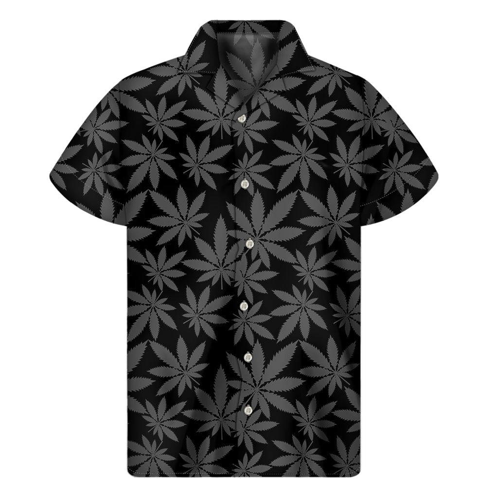 Black and Grey Tropical Leaf Print Hawaiian Men&#39;s Short Sleeve Shirt - 1