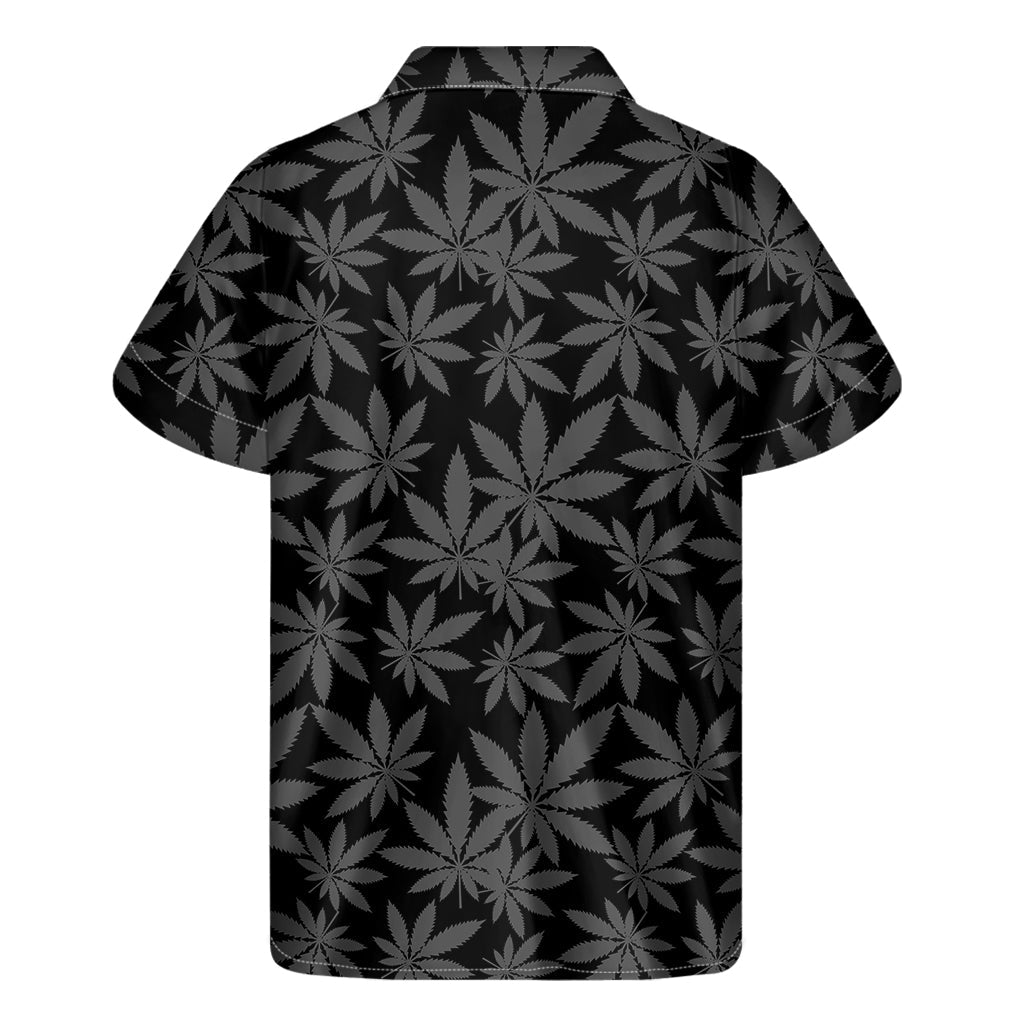 Black and Grey Tropical Leaf Print Hawaiian Men&#39;s Short Sleeve Shirt - 2