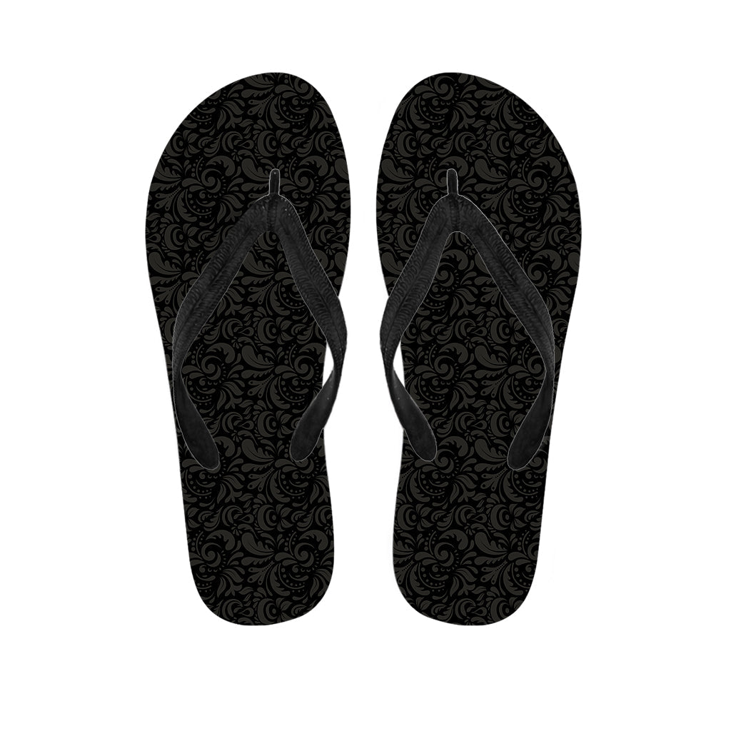 Black and Grey Floral Print Hawaiian Flip Flops - Perfect for Your Hawaiian Outfit! - 1