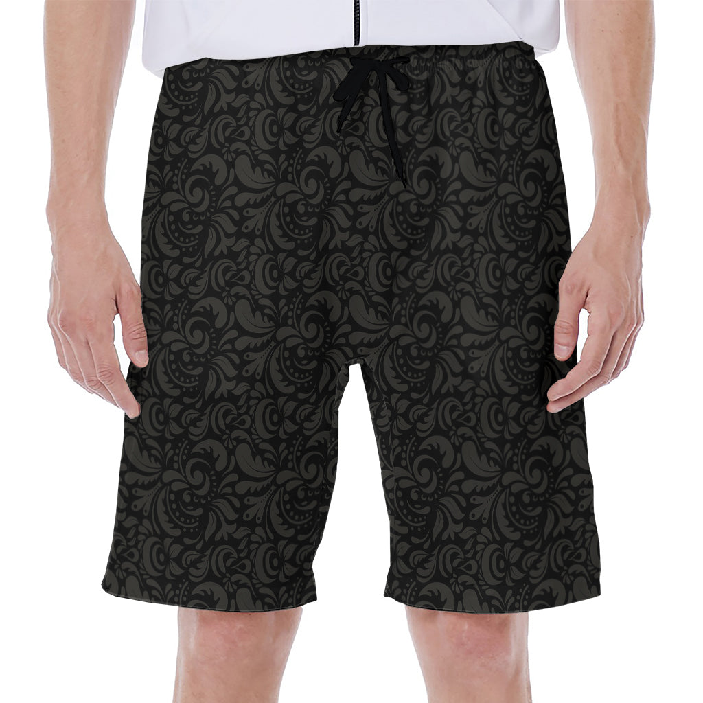 Black and Grey Western Floral Print Hawaiian Men's Beach Shorts for a Tropical Style - 1