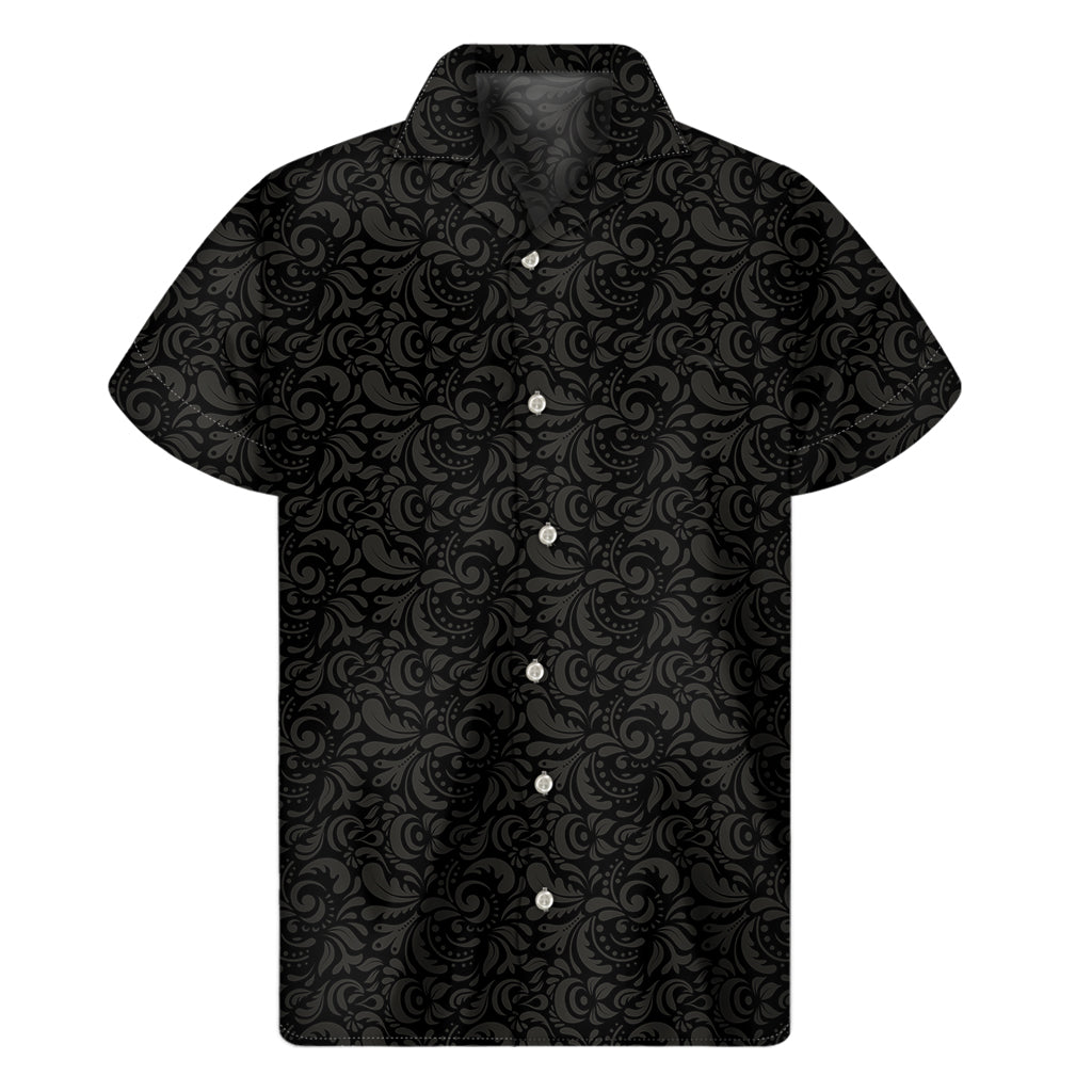 Black and Grey Hawaiian Floral Print Men&#39;s Short Sleeve Shirt - 1