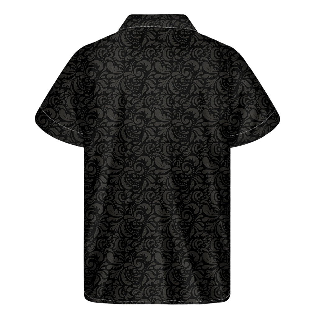 Black and Grey Hawaiian Floral Print Men&#39;s Short Sleeve Shirt - 2