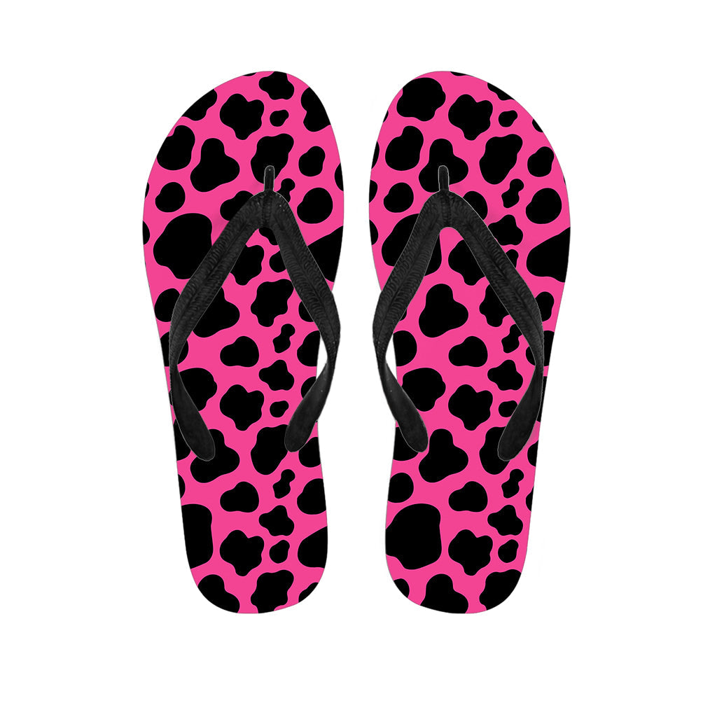 Black and Hot Pink Cow Print Hawaiian Flip Flops: Step Out in Style! - 1