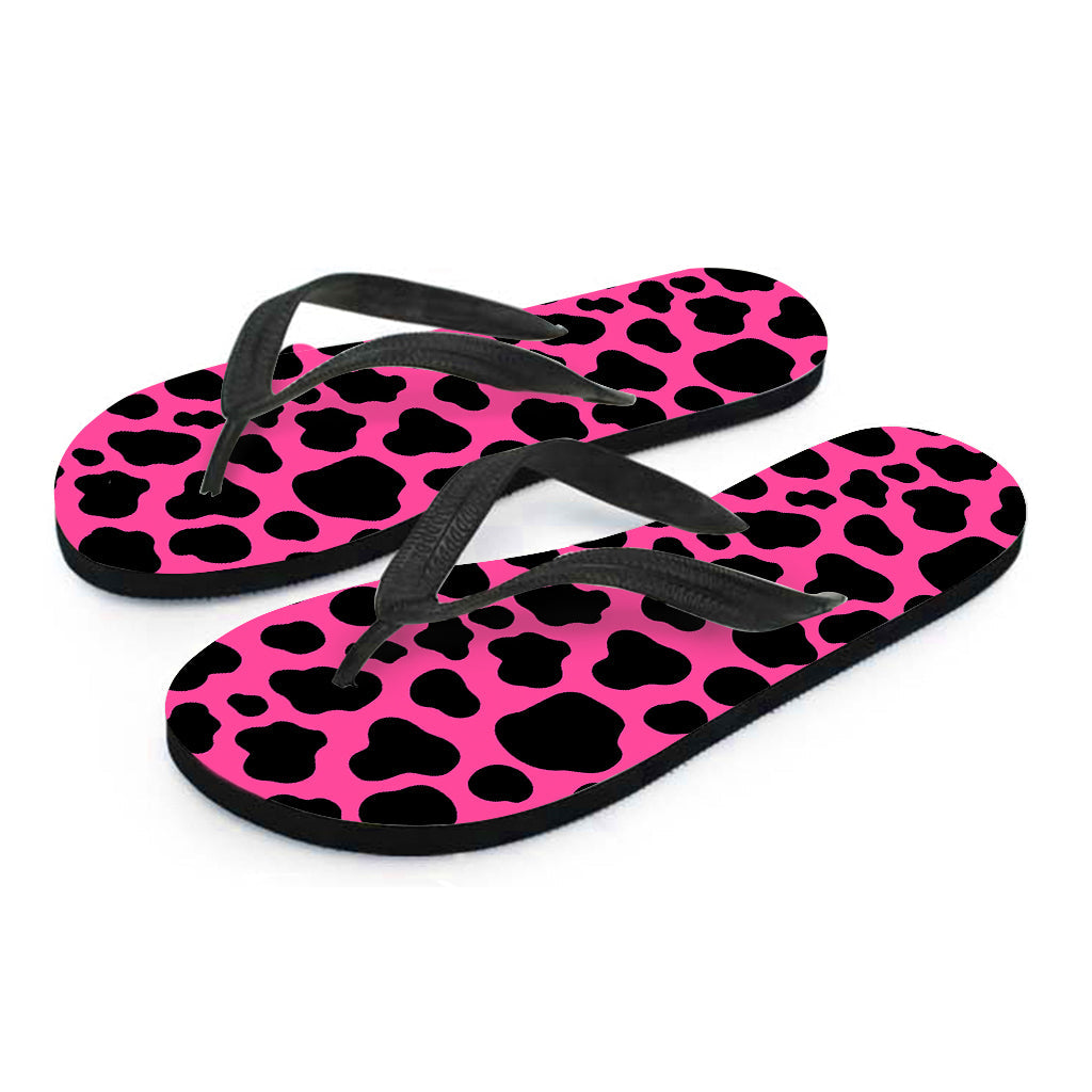 Black and Hot Pink Cow Print Hawaiian Flip Flops: Step Out in Style! - 2