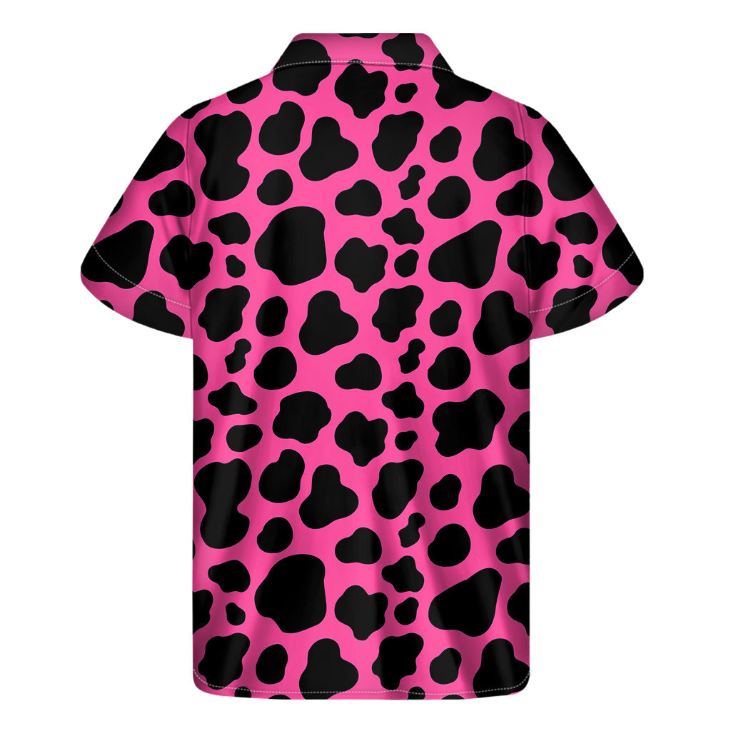 Black and Hot Pink Cow Print Hawaiian Style Short Sleeve Shirt - 2