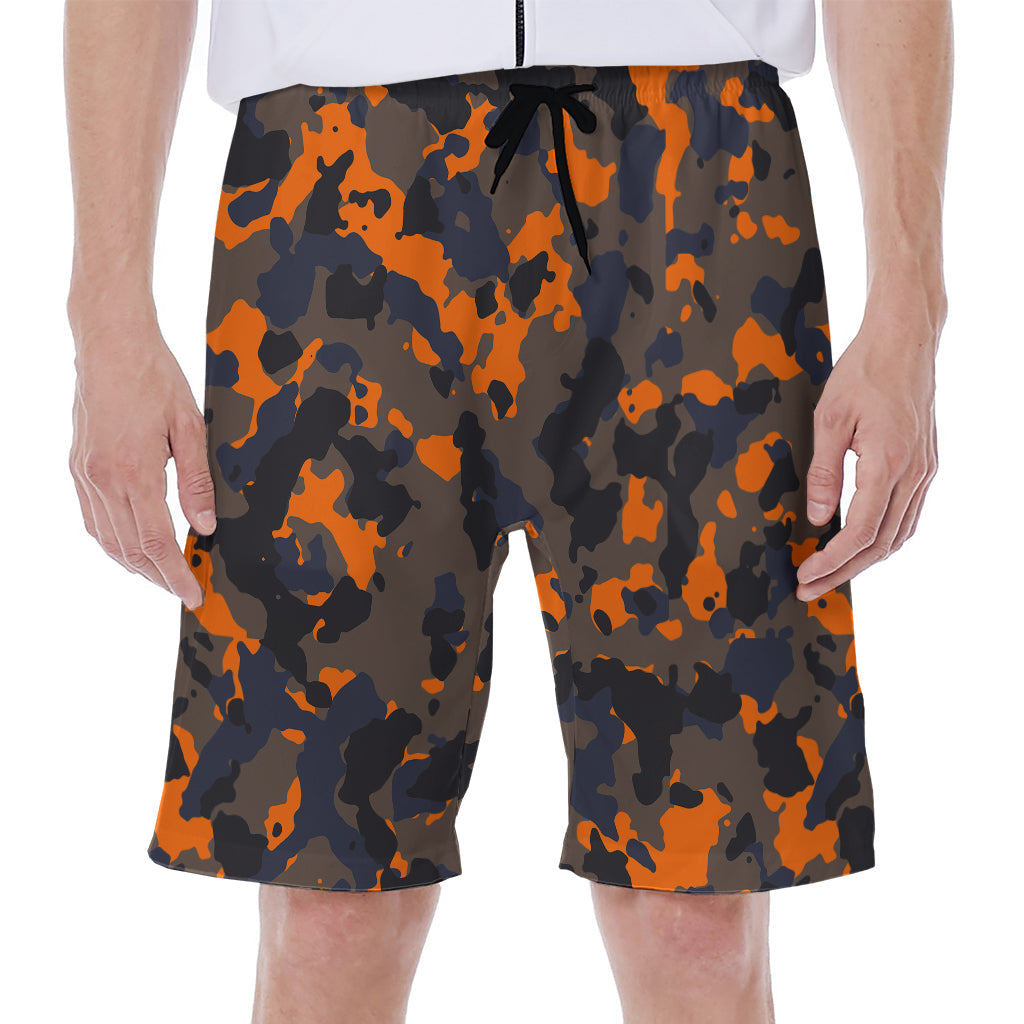 Black and Orange Camouflage Hawaiian Men's Beach Shorts - 1