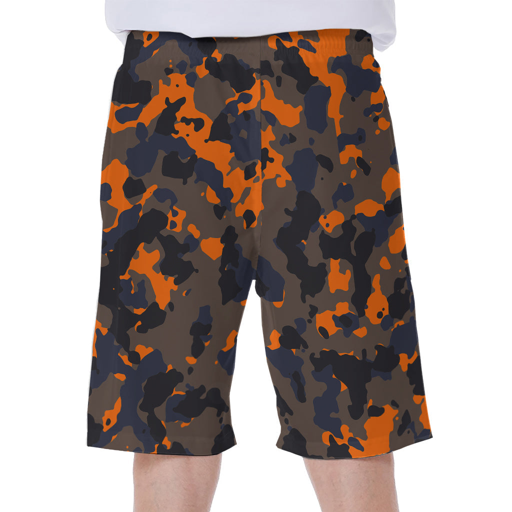 Black and Orange Camouflage Hawaiian Men's Beach Shorts - 1