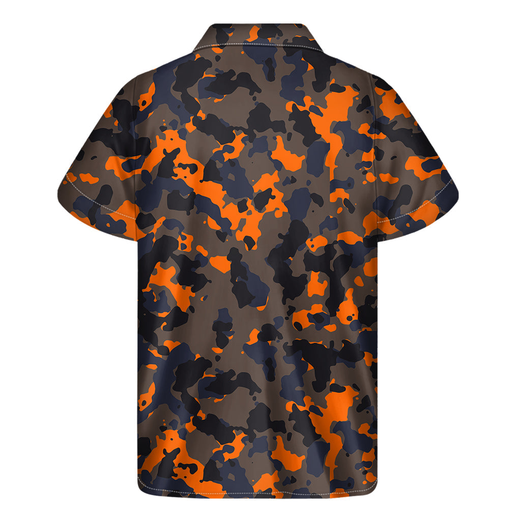 Black and Orange Camouflage Print Hawaiian Short Sleeve Shirt - 2