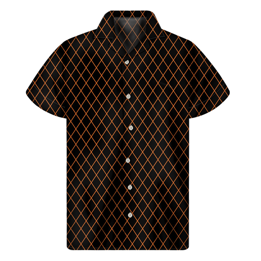 Black and Orange Harlequin Hawaiian Short Sleeve Shirt - 1