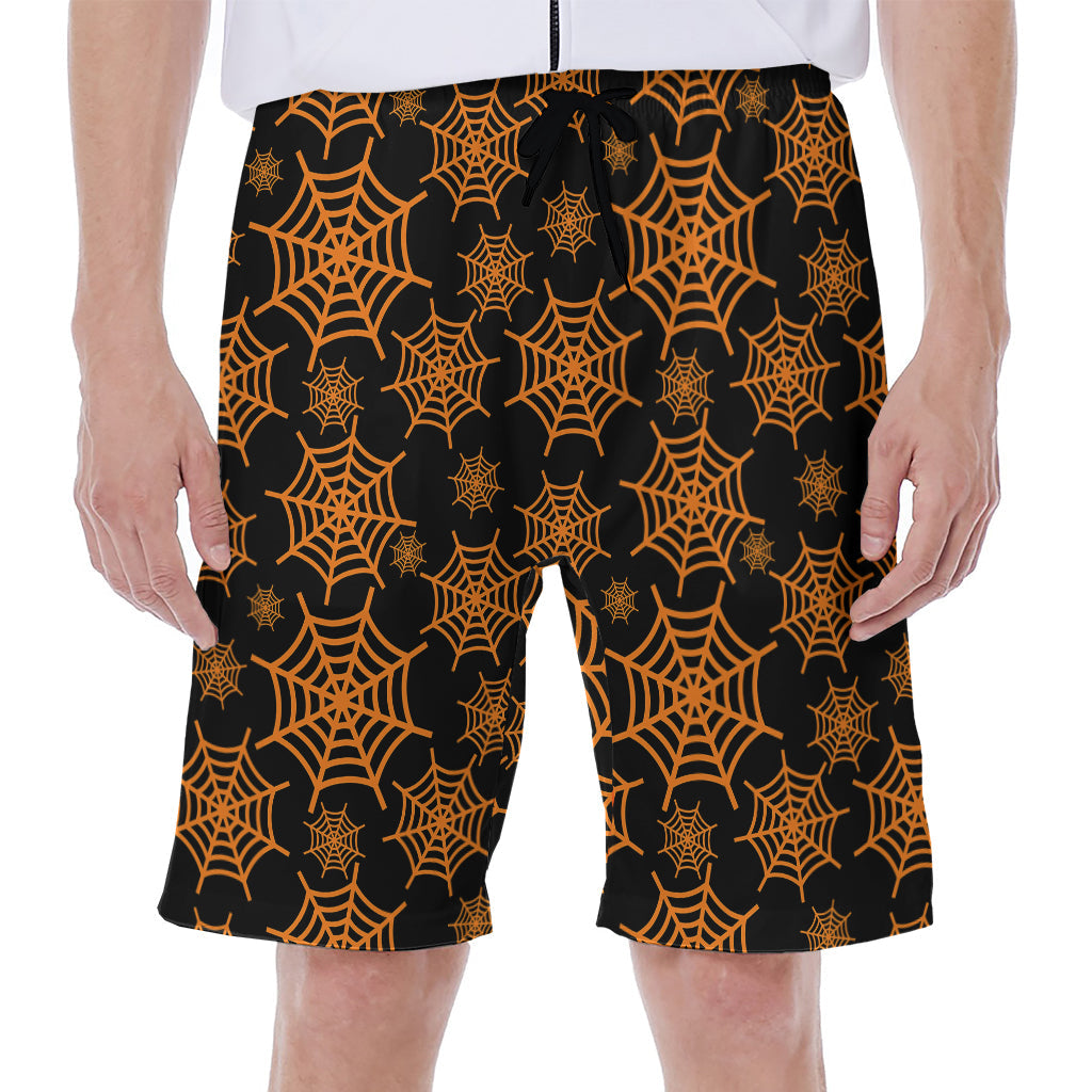 Black and Orange Spider Web Print Hawaiian Men's Beach Shorts - 1