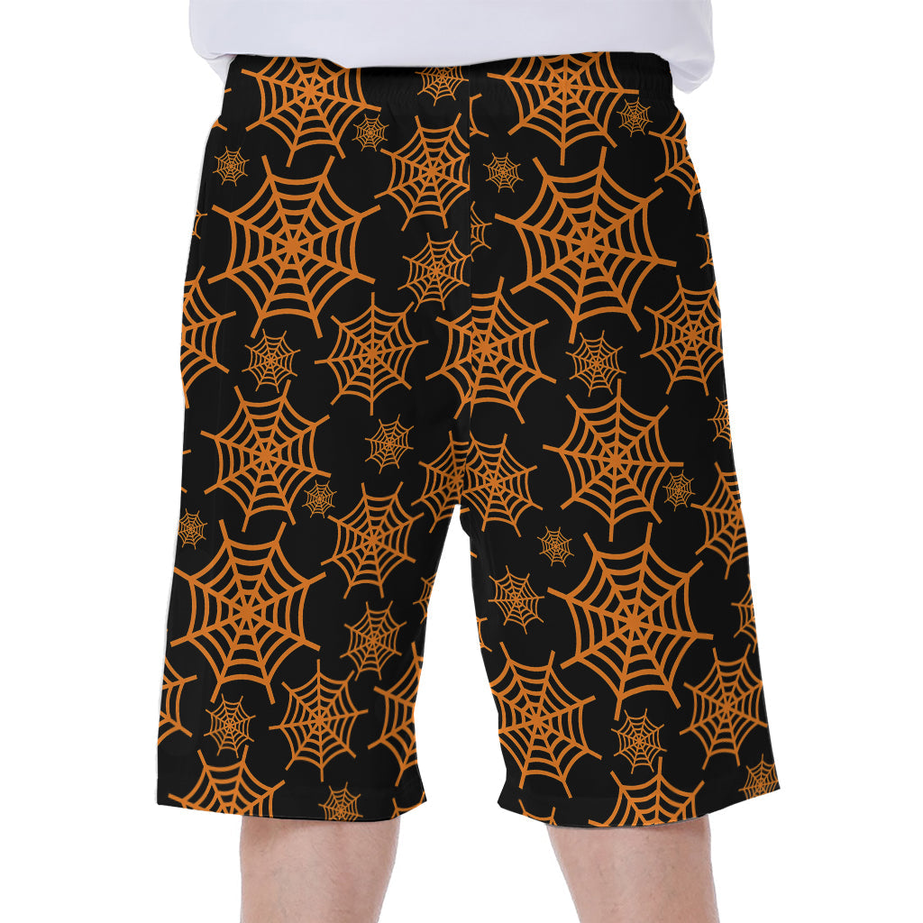 Black and Orange Spider Web Print Hawaiian Men's Beach Shorts - 1