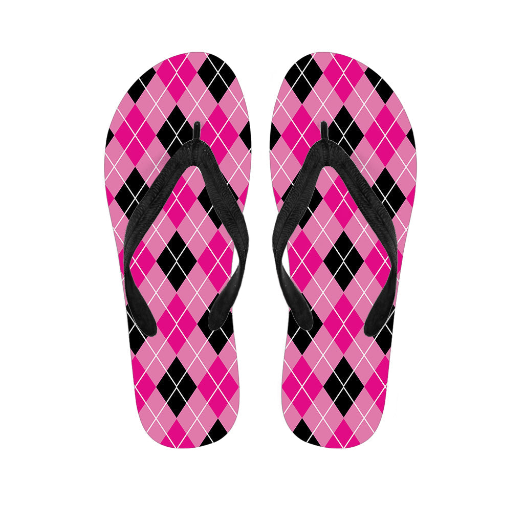 Black and Pink Argyle Pattern Hawaiian Flip Flops - The Perfect Touch to Your Tropical Outfit - 1