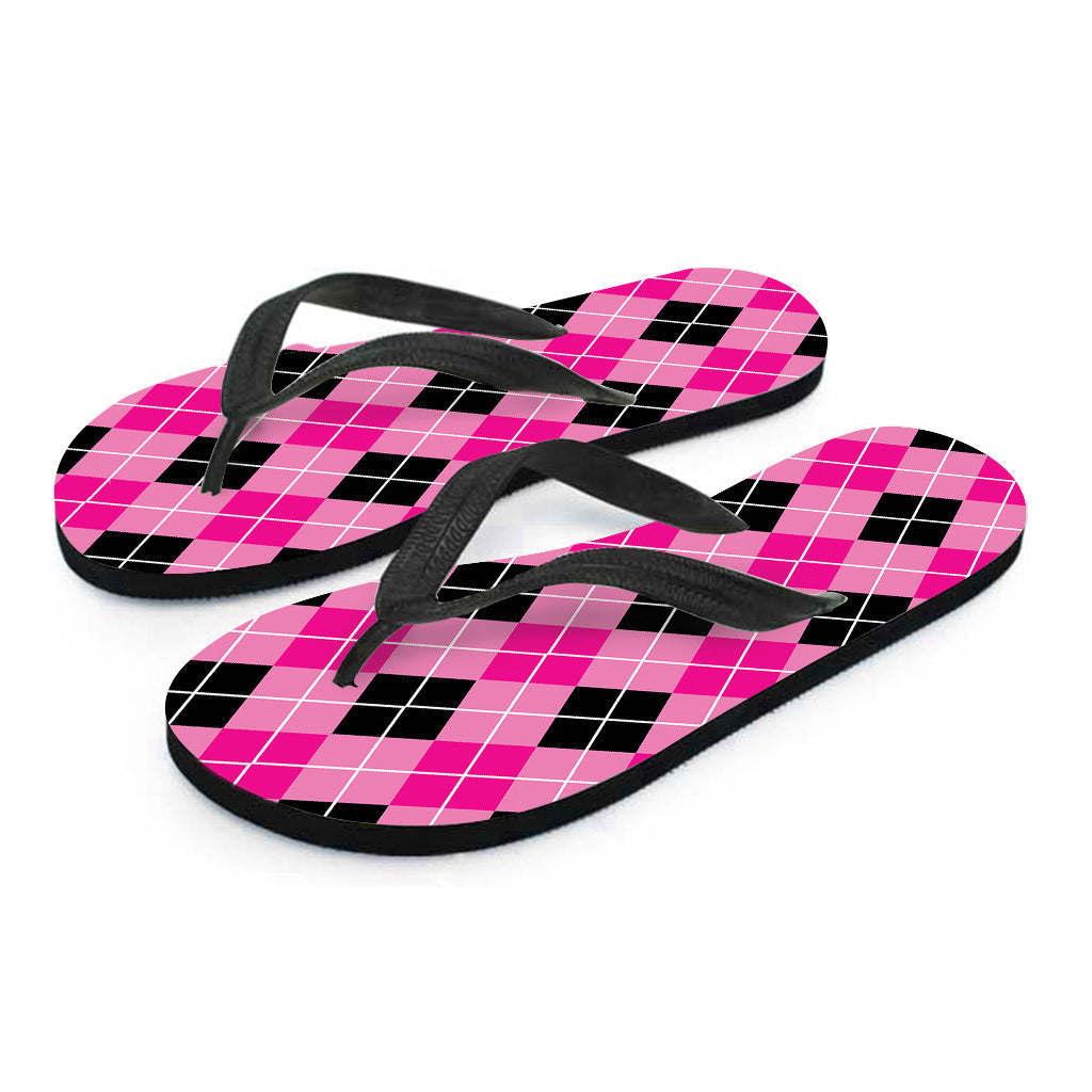 Black and Pink Argyle Pattern Hawaiian Flip Flops - The Perfect Touch to Your Tropical Outfit - 2