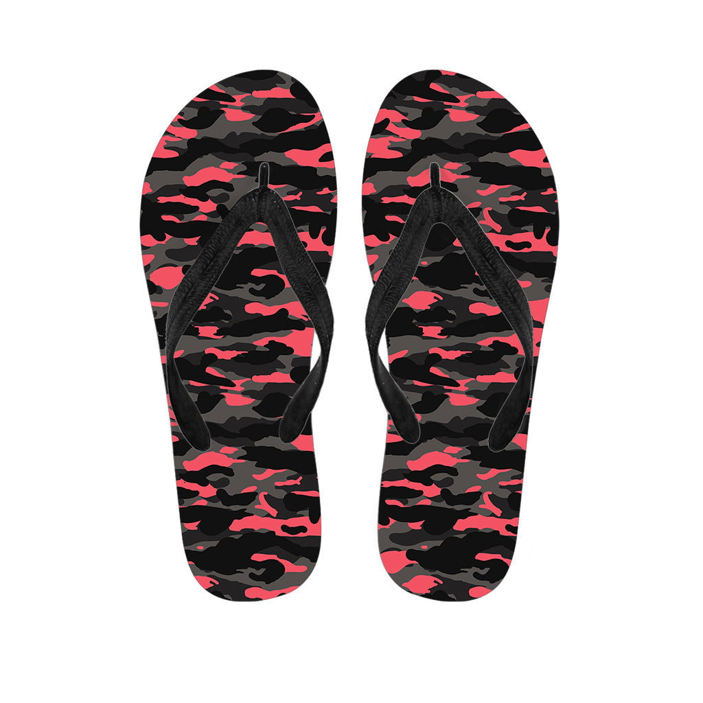 Black and Pink Camouflage Print Hawaiian Flip Flops: Perfect for Your Island Attire - 1