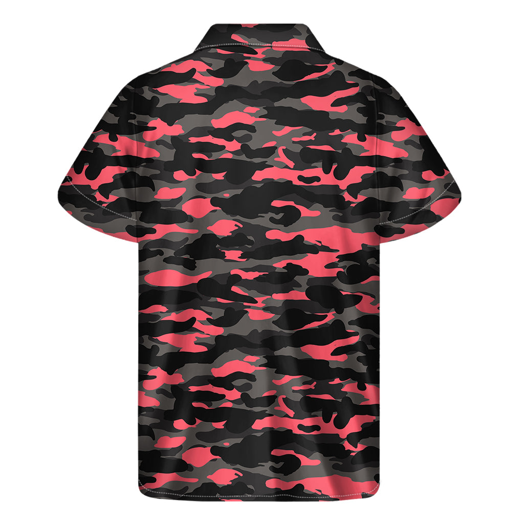 Black and Pink Camouflage Hawaiian Print Short Sleeve Shirt - 2