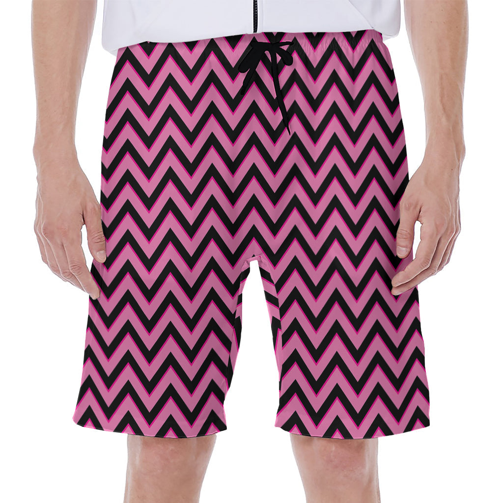 Black and Pink Chevron Pattern Hawaiian Beach Shorts for Men - 1