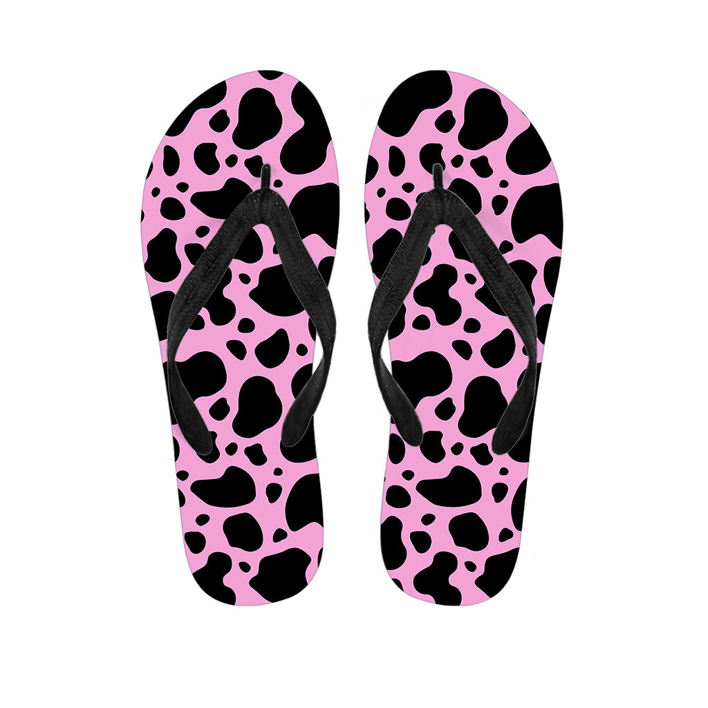 Black and Pink Cow Print Hawaiian Flip Flops: The Perfect Addition to Your Island Outfit - 1