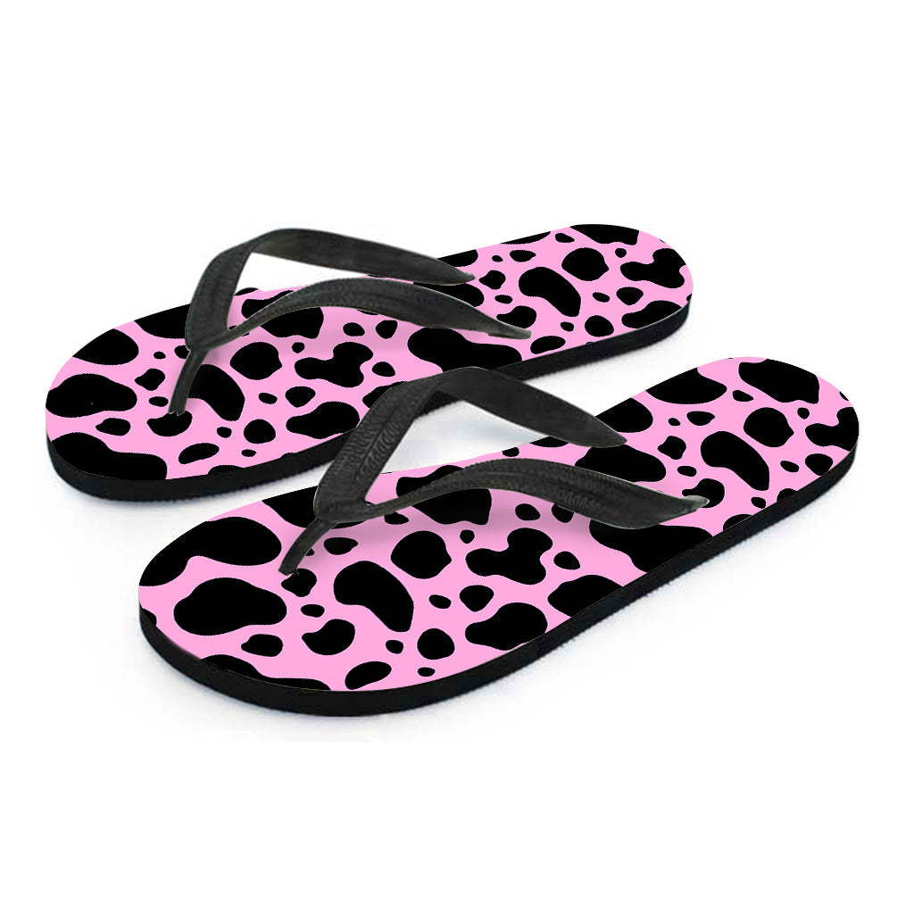 Black and Pink Cow Print Hawaiian Flip Flops: The Perfect Addition to Your Island Outfit - 2