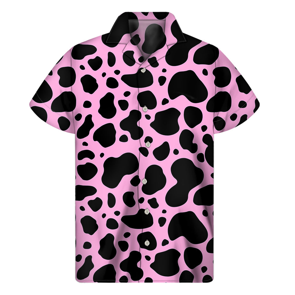 Black and Pink Cow Print Hawaiian Short Sleeve Shirt - 1