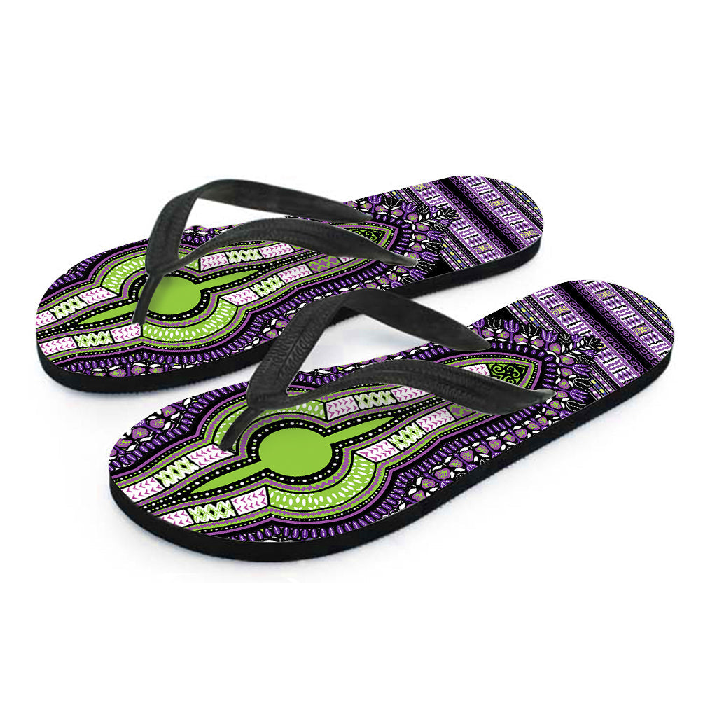 Black and Purple Hawaiian Dashiki Print Flip Flops: Embrace Classic Island Style! - 2