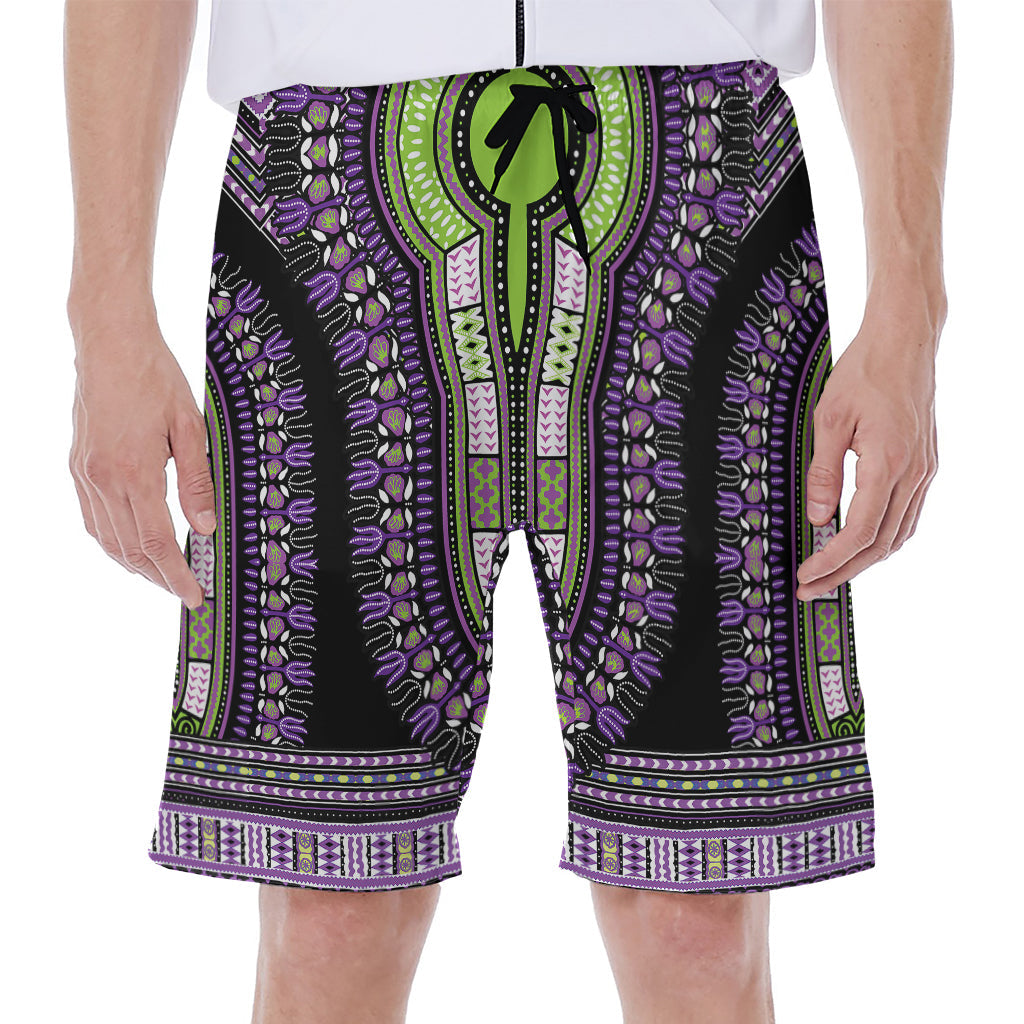 Black and Purple Hawaiian Floral Print Men's Beach Shorts - 1