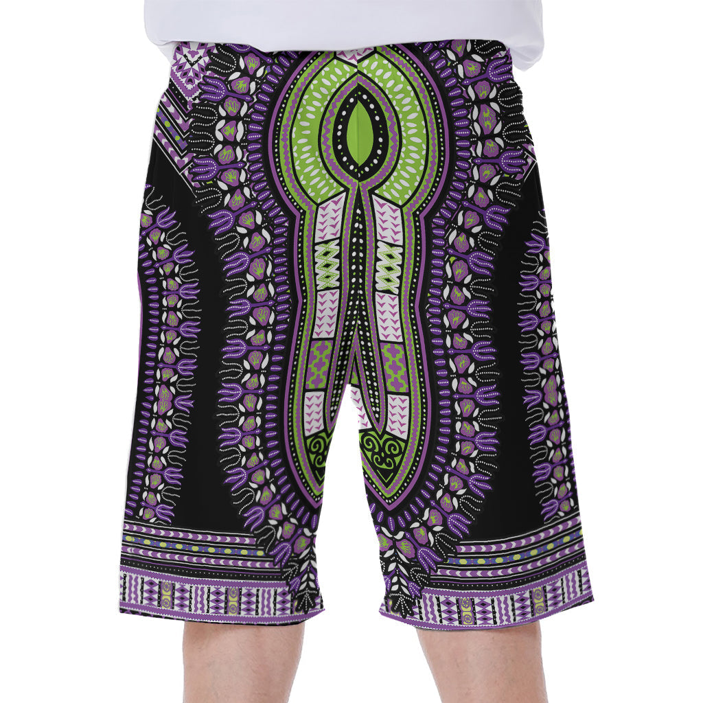 Black and Purple Hawaiian Floral Print Men's Beach Shorts - 1