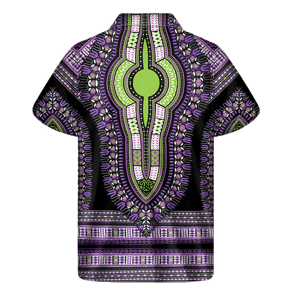 Black and Purple Hawaiian Dashiki Print Short Sleeve Shirt - 2