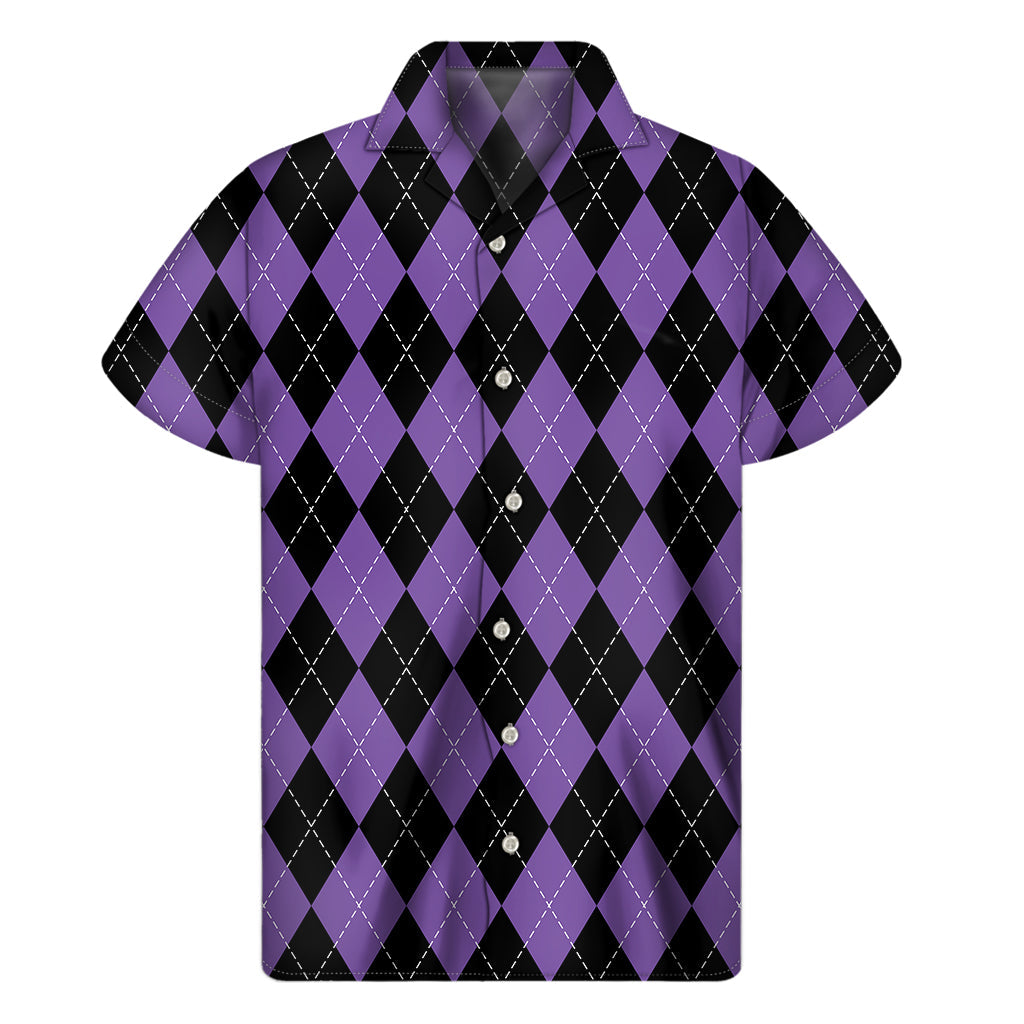 Black and Purple Argyle Hawaiian Shirt: Embrace the Aloha Spirit in Style! - 1