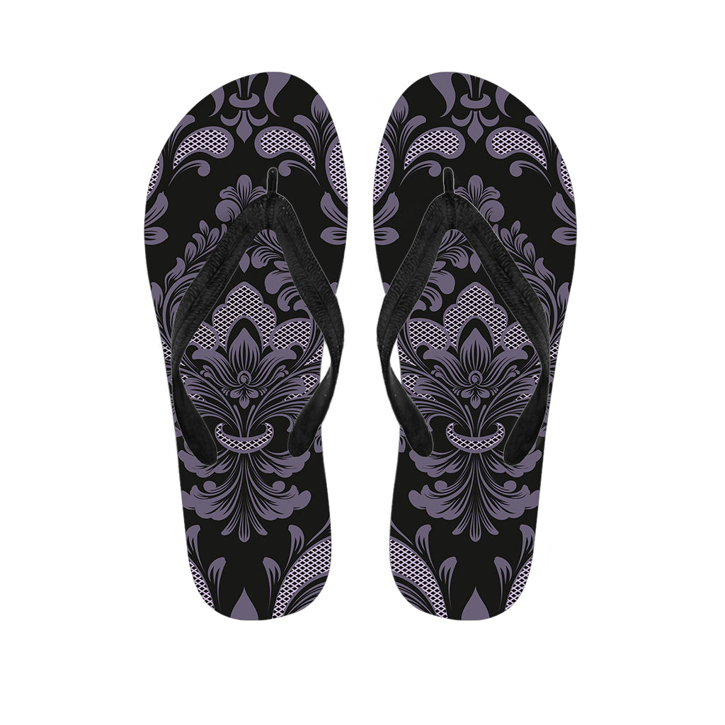 Black and Purple Damask Pattern Hawaiian Flip Flops: Embrace Island Style - 1