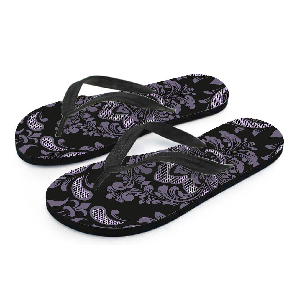 Black and Purple Damask Pattern Hawaiian Flip Flops: Embrace Island Style - 2