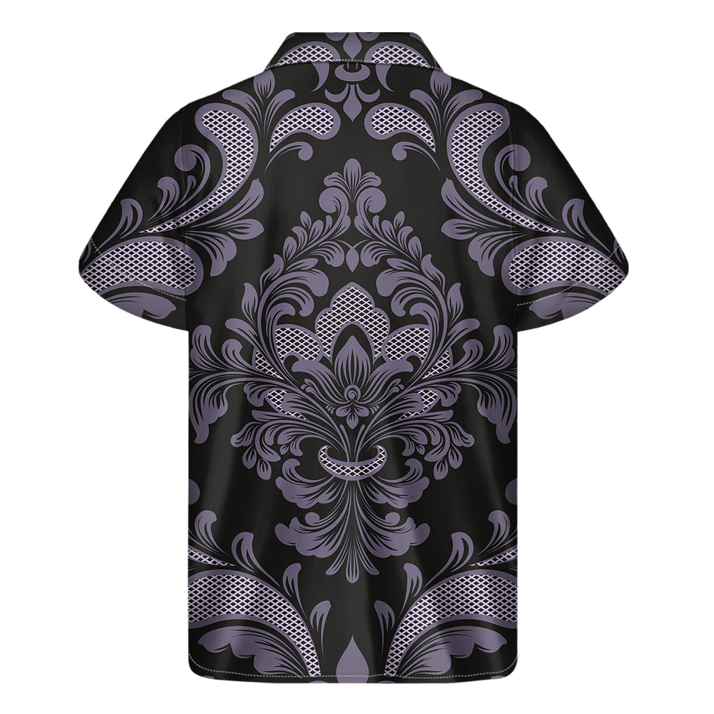 Black and Purple Hawaiian Damask Print Short Sleeve Shirt - 2