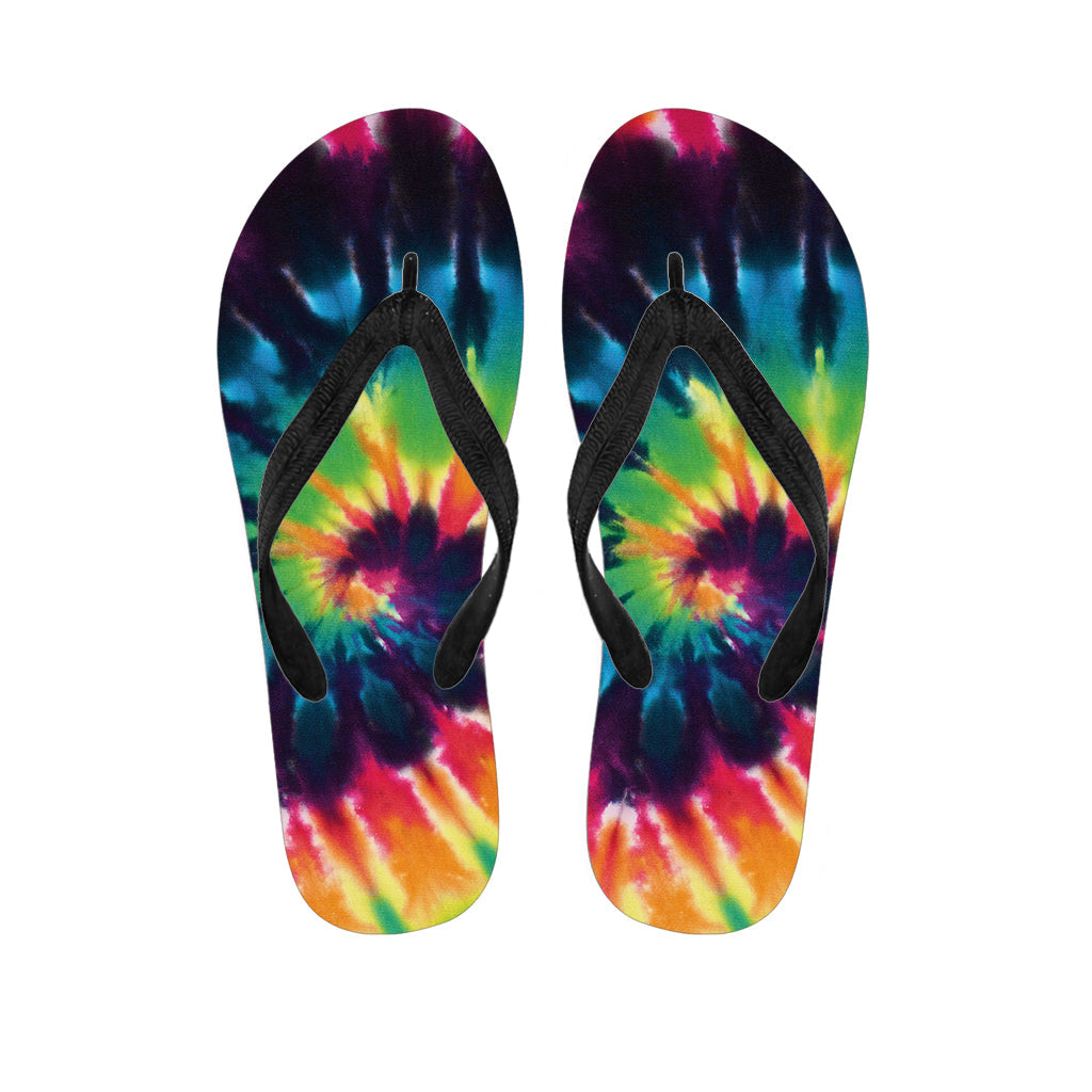 Black and Rainbow Tie-Dye Hawaiian Flip Flops: Complete Your Island Style Outfit! - 1