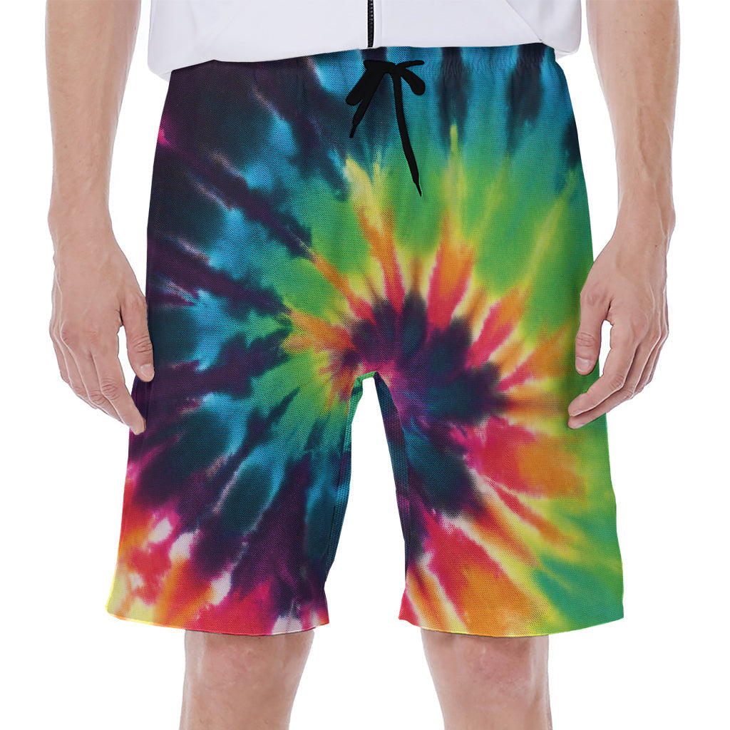 Black and Rainbow Tie Dye Hawaiian Beach Shorts for Men - 1