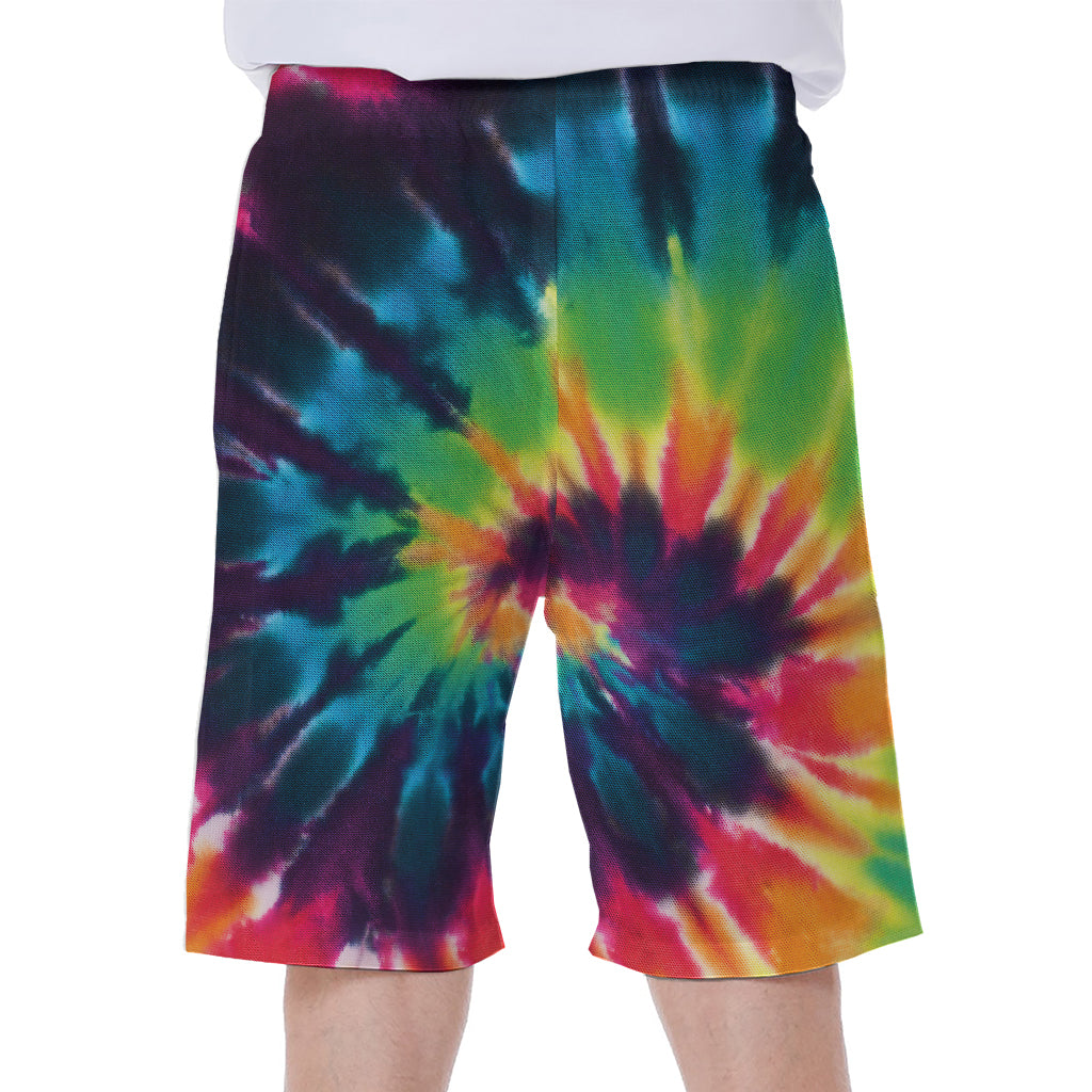 Black and Rainbow Tie Dye Hawaiian Beach Shorts for Men - 2