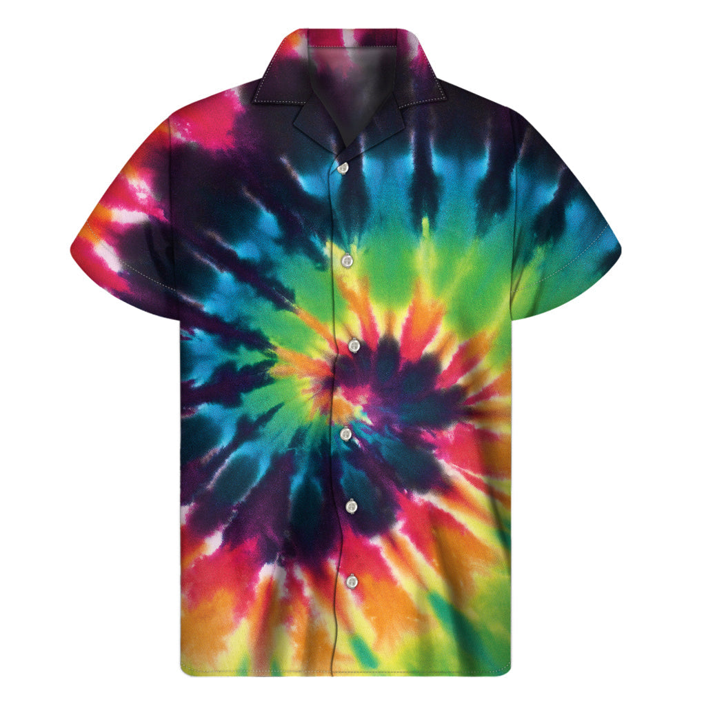 Rainbow Tie Dye Hawaiian Style Short Sleeve Shirt - 1