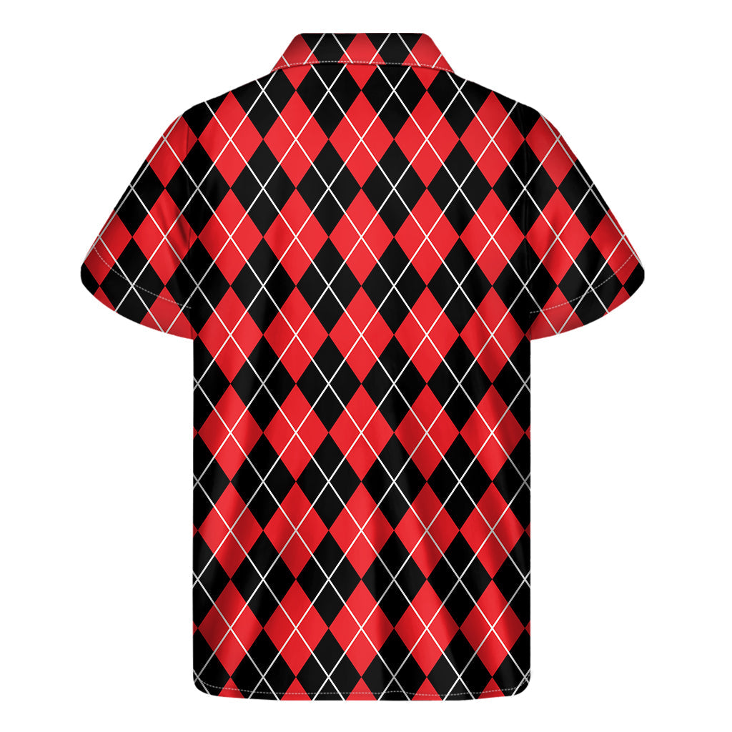 Black and Red Argyle Hawaiian Print Short Sleeve Shirt - 2