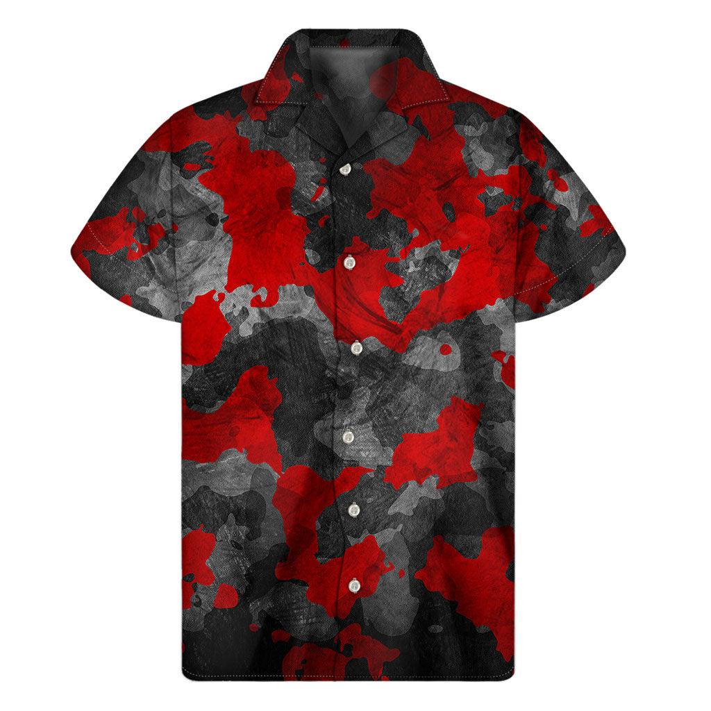 Black and Red Camouflage Hawaiian Style Short Sleeve Shirt - 1