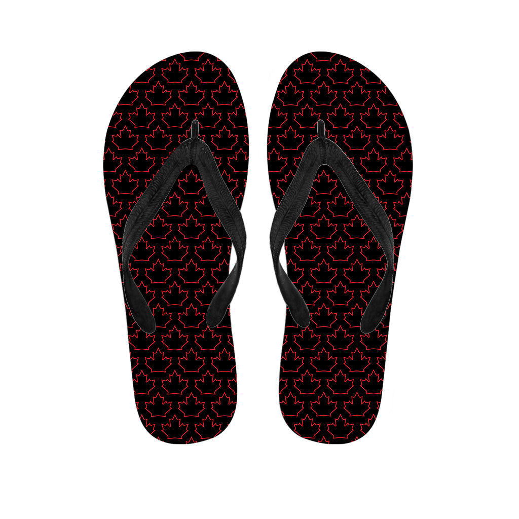 Black and Red Canadian Maple Leaf Print Hawaiian Flip Flops: The Perfect Addition to Your Tropical Outfit - 1