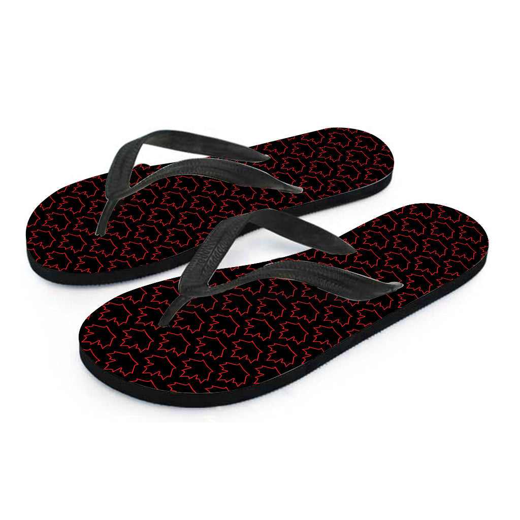 Black and Red Canadian Maple Leaf Print Hawaiian Flip Flops: The Perfect Addition to Your Tropical Outfit - 2