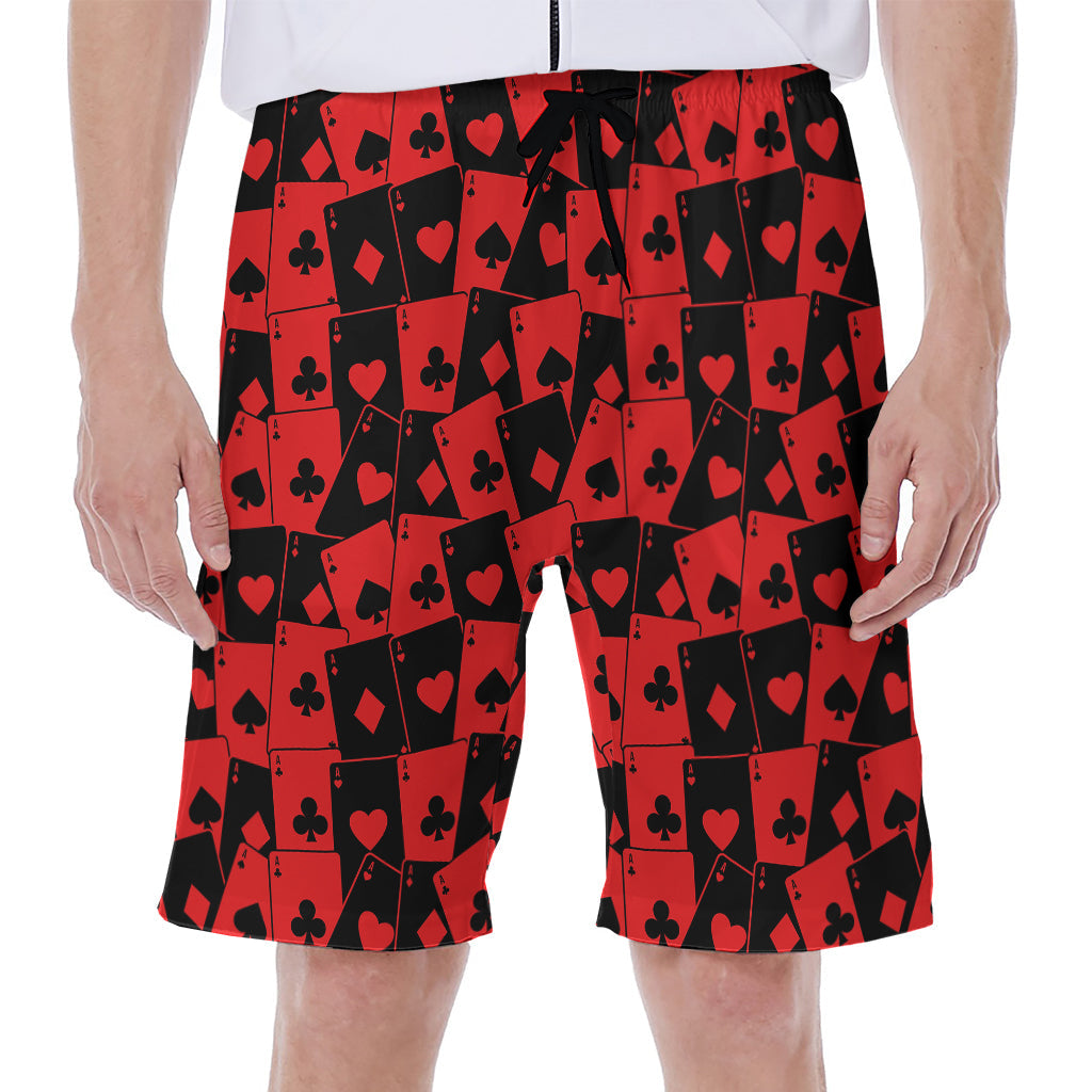 Black and Red Casino Card Pattern Hawaiian Men&#39;s Beach Shorts - 1