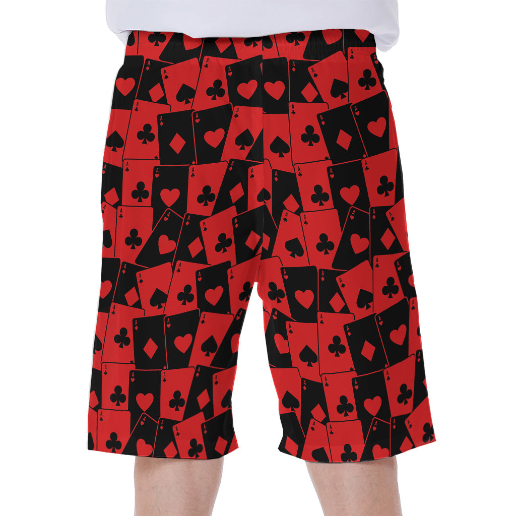 Black and Red Casino Card Pattern Hawaiian Men's Beach Shorts - 1