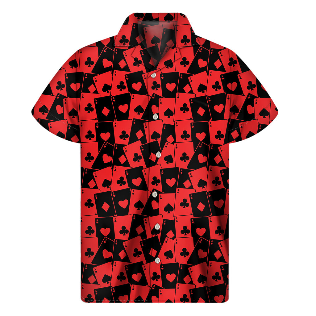 Black and Red Casino Card Pattern Hawaiian Shirt for Men - 1