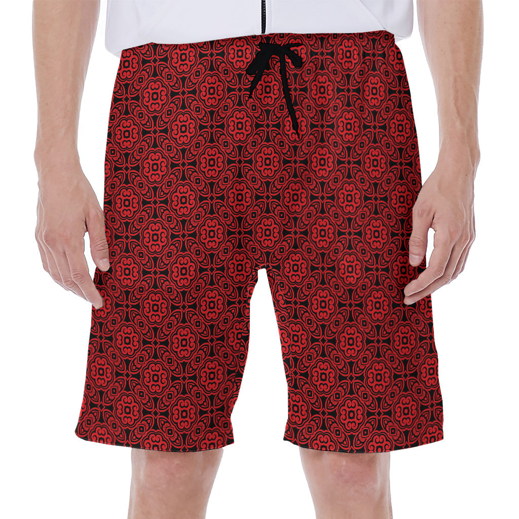 Black and Red Chinese Pattern Hawaiian Men's Beach Shorts - 1