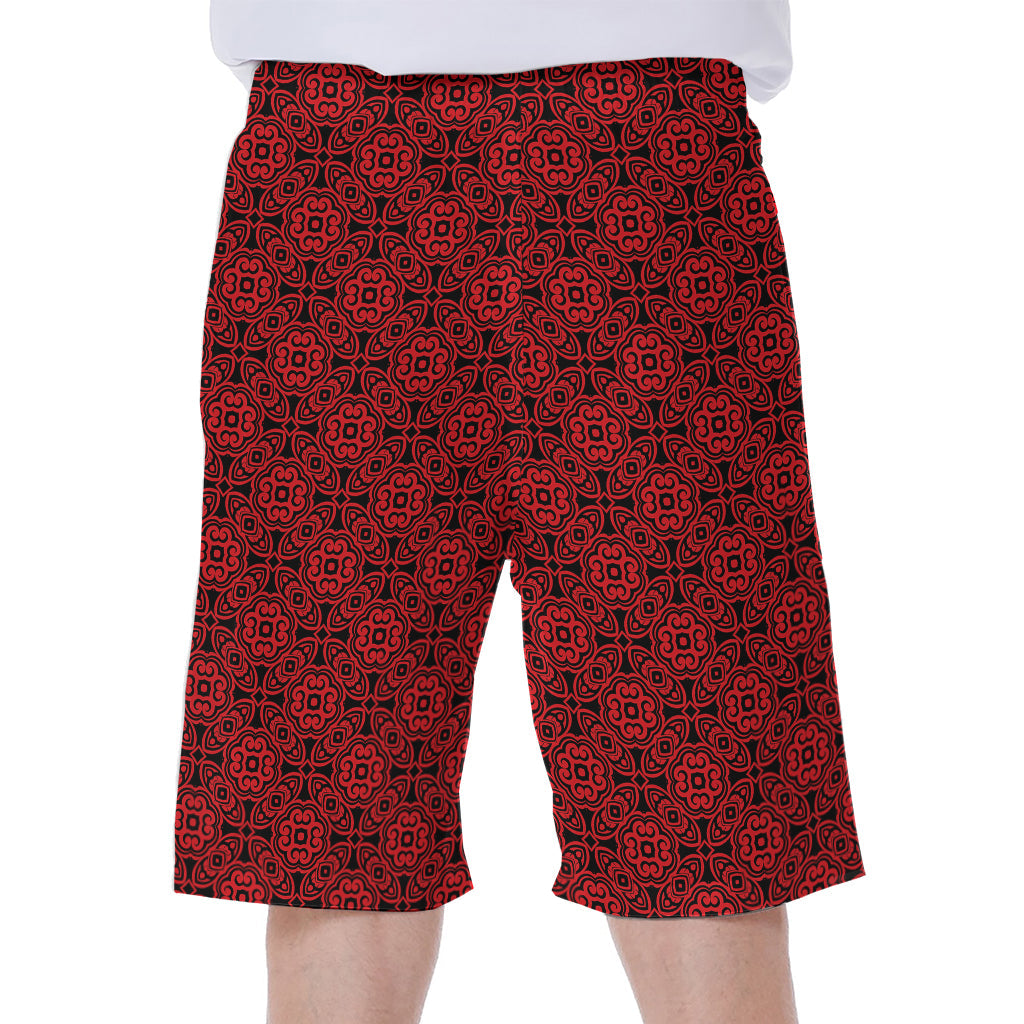 Black and Red Chinese Pattern Hawaiian Men's Beach Shorts - 1